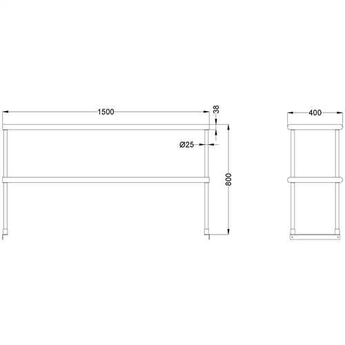 Double tier Overshelf Stainless steel 1500x400x850mm | DOS400X1500