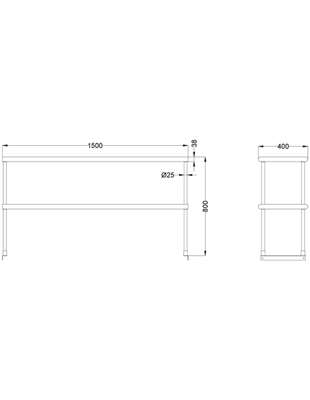 Double tier Overshelf Stainless steel 1500x400x850mm | DOS400X1500