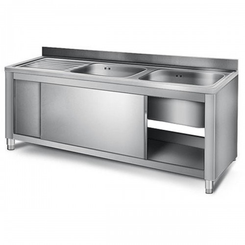 Commercial Sink with Cupboard Stainless steel 2 bowls Right Splashback Width 1800mm Depth 600mm | DA-THSSR186BR2