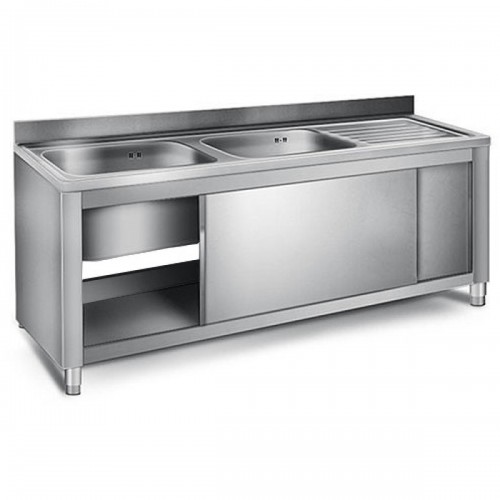 Commercial Sink with Cupboard Stainless steel 2 bowls Left Splashback Width 1800mm Depth 600mm | DA-THSSR186BL2