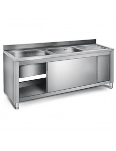 Commercial Sink with Cupboard Stainless steel 2 bowls Left Splashback Width 1800mm Depth 700mm | DA-THSSR187BL2