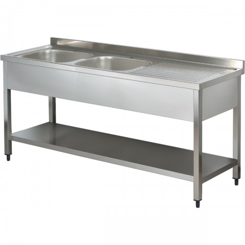 Commercial Sink Stainless steel 2 bowls Left Bottom shelf Splashback 1600mm Depth 600mm | DA-THSTR166BL2