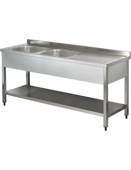 Commercial Sink Stainless steel 2 bowls Left Bottom shelf Splashback 1600mm Depth 600mm | DA-THSTR166BL2