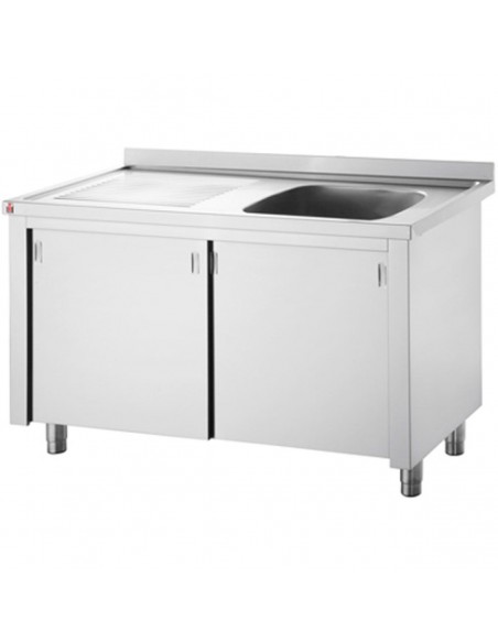 Commercial Sink with Cupboard Stainless steel 1 bowl Right Splashback Width 1200mm Depth 700mm | DA-VSC127RBS