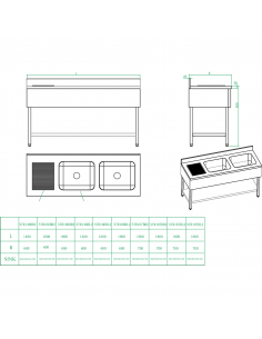 Commercial Sink Stainless steel 2 bowls Right Bottom shelf Splashback 1400mm Depth 600mm | DA-THSTR146BR2 2