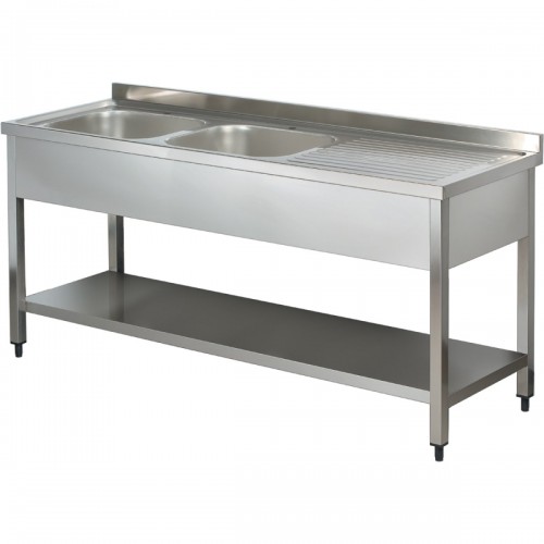 Commercial Sink Stainless steel 2 bowls Left Bottom shelf Splashback 1800mm Depth 700mm | DA-VS187LBT