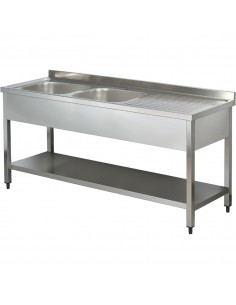 Commercial Sink Stainless steel 2 bowls Left Bottom shelf Splashback 1600mm Depth 700mm | DA-VS167LBT