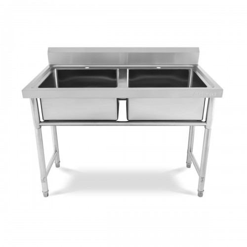 Commercial Sink Stainless Steel 2 Bowls Splashback 1200mm Depth 600mm | DA-HJS1202