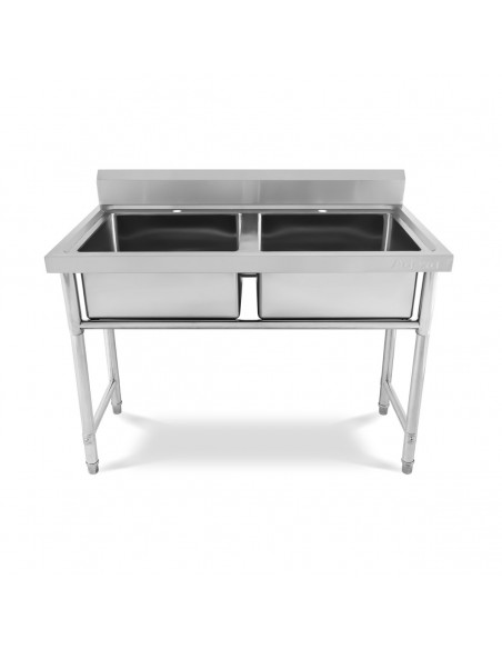Commercial Sink Stainless Steel 2 Bowls Splashback 1200mm Depth 600mm | DA-HJS1202