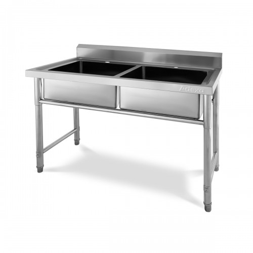 Commercial Sink Stainless Steel 2 Bowls Splashback 1200mm Depth 600mm | DA-HJS1202