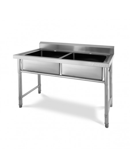 Commercial Sink Stainless Steel 2 Bowls Splashback 1200mm Depth 600mm | DA-HJS1202