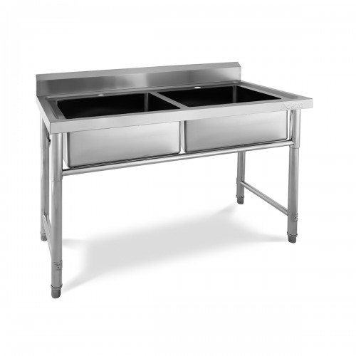 Commercial Sink Stainless Steel 2 Bowls Splashback 1200mm Depth 600mm | DA-HJS1202