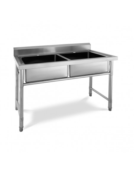 Commercial Sink Stainless Steel 2 Bowls Splashback 1200mm Depth 600mm | DA-HJS1202