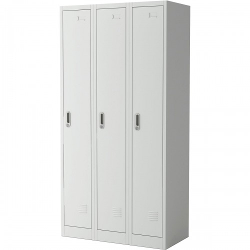 Commercial Grey Three Door Locker with Clothes Hanger, Fixed Shelf and Mirror 900x450x1800mm | DA-LOCKER3TW
