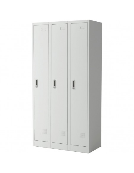 Commercial Grey Three Door Locker with Clothes Hanger, Fixed Shelf and Mirror 900x450x1800mm | DA-LOCKER3TW