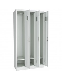 Commercial Grey Three Door Locker with Clothes Hanger, Fixed Shelf and Mirror 900x450x1800mm | DA-LOCKER3TW 2