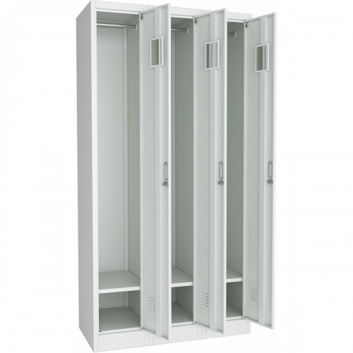 Commercial Grey Three Door Locker with Clothes Hanger, Fixed Shelf and Mirror 900x450x1800mm | DA-LOCKER3TW
