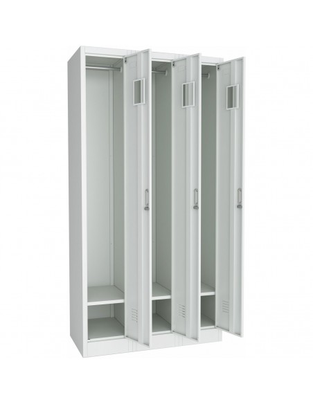 Commercial Grey Three Door Locker with Clothes Hanger, Fixed Shelf and Mirror 900x450x1800mm | DA-LOCKER3TW