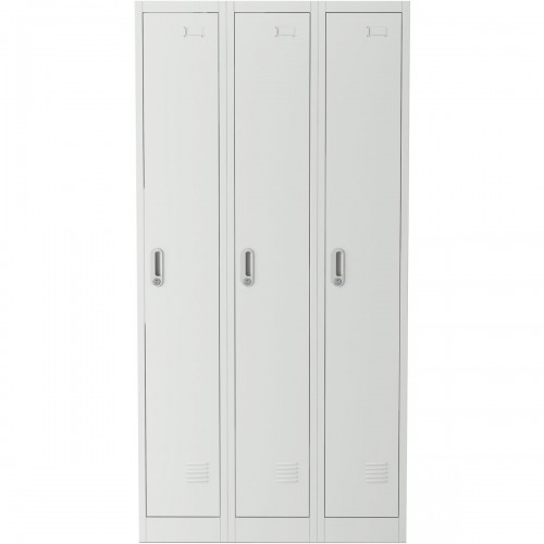 Commercial Grey Three Door Locker with Clothes Hanger, Fixed Shelf and Mirror 900x450x1800mm | DA-LOCKER3TW