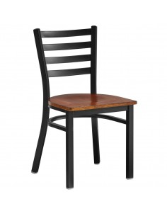 Black Steel Chair with Walnut Wood Seat &amp Black Back | DA-GS694WALNUTSEATBLACKBACK