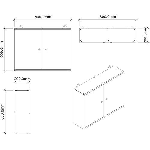 Professional Grey and Black Wall Mounted Double Door Tool Cabinet with Key 800x200x600mm | DA-TC002