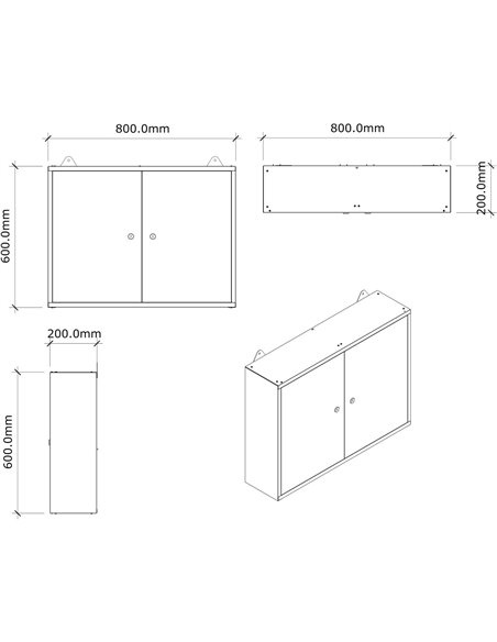 Professional Grey and Black Wall Mounted Double Door Tool Cabinet with Key 800x200x600mm | DA-TC002