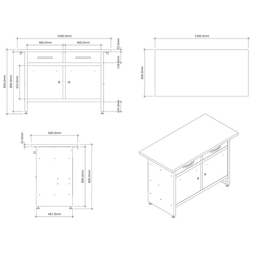 Professional Grey and Black Workshop Workbench with 30mm Wooden Desktop, Drawers and Lockable Doors 1200x600x850mm | DA-TC