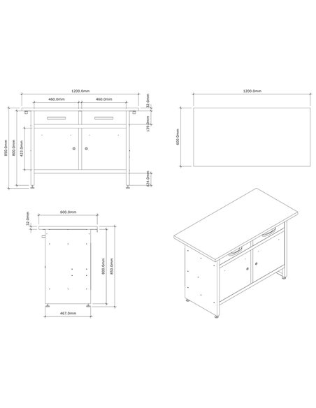 Professional Grey and Black Workshop Workbench with 30mm Wooden Desktop, Drawers and Lockable Doors 1200x600x850mm | DA-TC