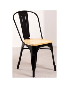 Bistro Dining Chair with Wooden seat Steel Black Indoors | DA-WW60B