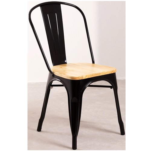Bistro Dining Chair with Wooden seat Steel Black Indoors | DA-WW60B