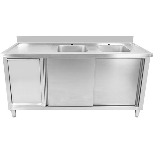 Commercial Double Sink Cupboard Stainless Steel 1800x700x900mm 2 Bowls Waste Bin Splashback | DA-DSD18702D2WBR
