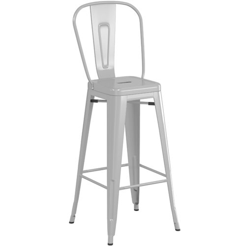 High Bar Stool Steel Grey with Wooden Seat and High Backrest Indoors | DA-WW172G