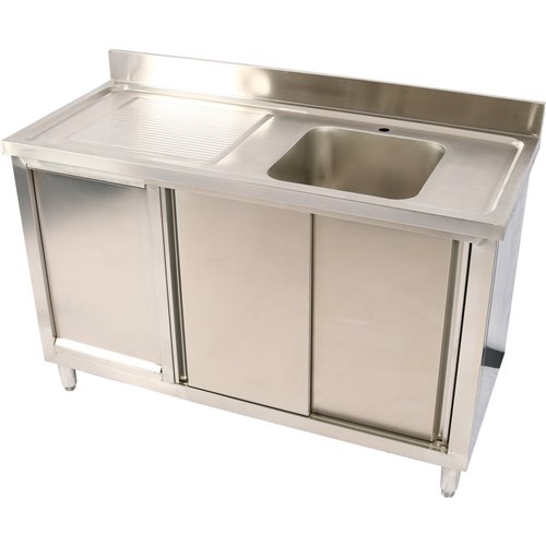 Commercial Sink Cupboard Stainless Steel 1400x600x900mm 1 Bowl Waste Bin Splashback | DA-DSA14602D2WBR