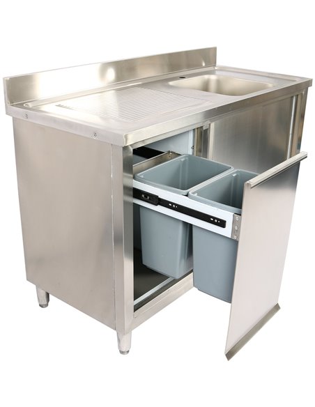 Commercial Sink Cupboard Stainless Steel 1400x700x900mm 1 Bowl Waste Bin Splashback | DA-DSA14702D2WBR