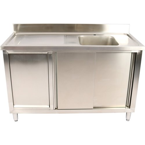 Commercial Sink Cupboard Stainless Steel 1400x700x900mm 1 Bowl Waste Bin Splashback | DA-DSA14702D2WBR