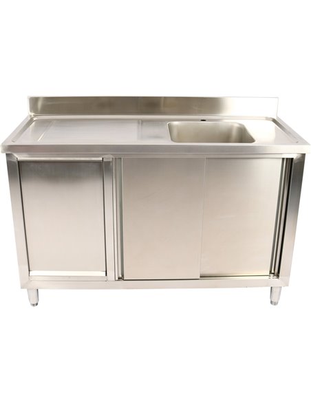 Commercial Sink Cupboard Stainless Steel 1400x700x900mm 1 Bowl Waste Bin Splashback | DA-DSA14702D2WBR