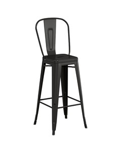 High Bar Stool Steel Black with Wooden Seat and High Backrest Indoors | DA-WW172B