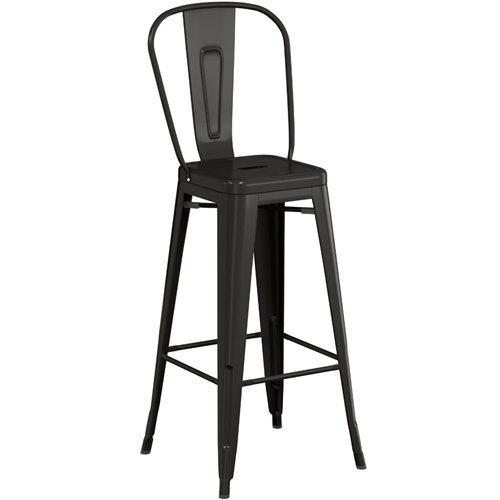 High Bar Stool Steel Black with Wooden Seat and High Backrest Indoors | DA-WW172B