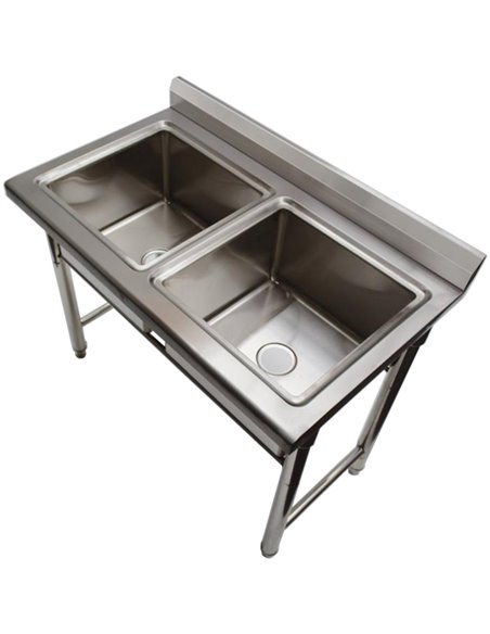 Commercial Sink Stainless steel 1100x600x900mm 2 bowls Splashback | DA-ST245A