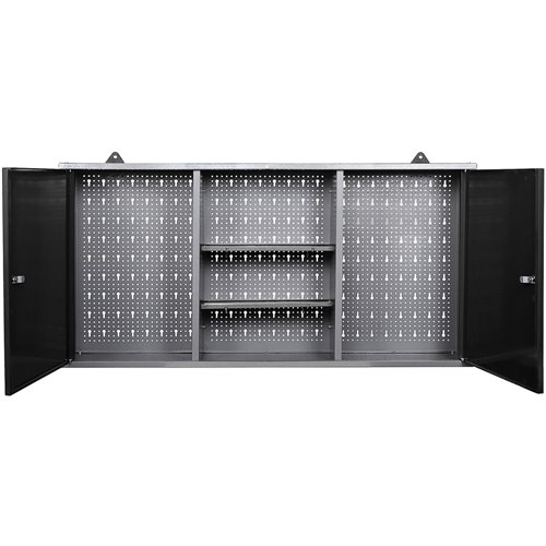 Professional Grey and Black Wall Mounted Double Door Tool Cabinet with Open Shelf/Rack and Key 1200x200x600mm | DA-TC003