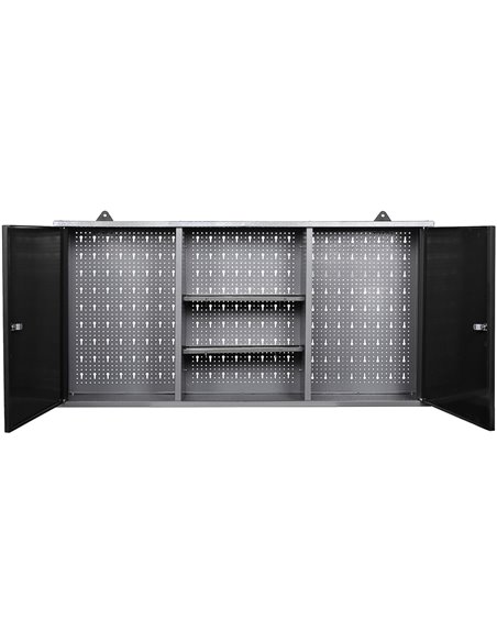 Professional Grey and Black Wall Mounted Double Door Tool Cabinet with Open Shelf/Rack and Key 1200x200x600mm | DA-TC003
