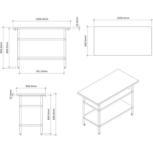 Professional Grey and Black Workshop 3 Layer Workbench with 30mm Wooden Desktop 1200x600x850mm | DA-TC006A