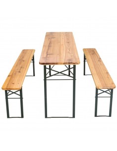 Three Piece Foldable Beer Table and Bench Set, Wooden Outdoor Garden Furniture 2200mm | Stalwart DA-BT22080 2