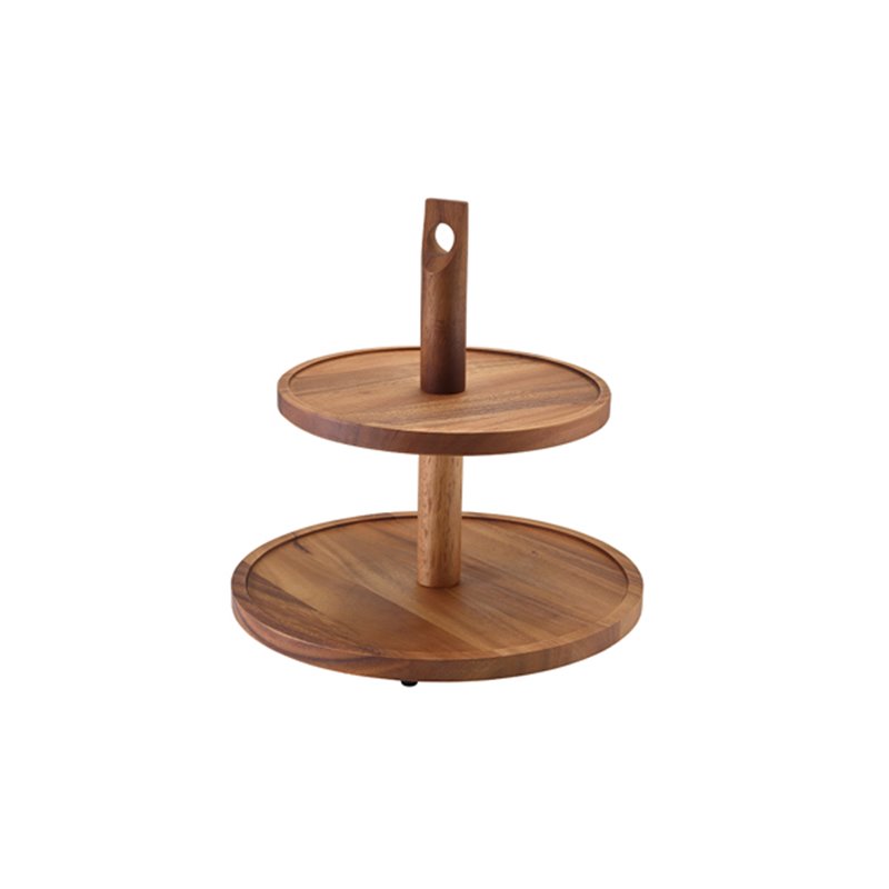 GenWare Acacia Wood Two Tier Cake Stand
