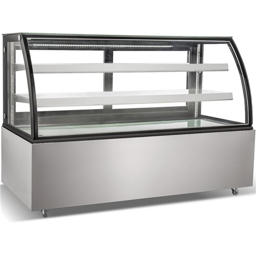 Cake counter Curved front 1800x730x1200mm 2 shelves Stainless steel base LED | DA-GN1800CF2