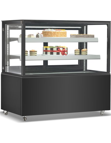 Cake counter Straight front 1800x730x1200mm 2 shelves Black base LED | DA-GN1800R2BLACK