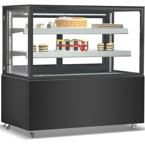Cake counter Straight front 1200x730x1200mm 2 shelves Black base LED | DA-GN1200R2BLACK