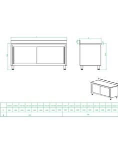 Commercial Worktop Floor Cupboard Sliding doors Stainless steel Width 2000mm Depth 600mm Upstand | DA-VTC206SLB 2