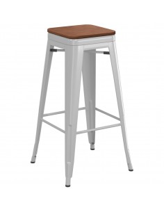 High Bar stool with Wooden seat Steel Grey Indoors | DA-WW166G