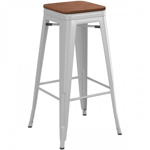 High Bar stool with Wooden seat Steel Grey Indoors | DA-WW166G